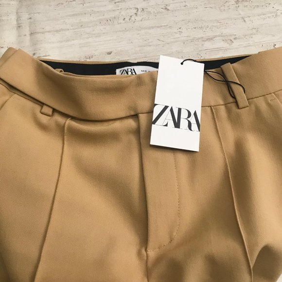 ZARA FLARED MID-RISE CAMEL WIDE LEG PANTS - Picture 10 of 13